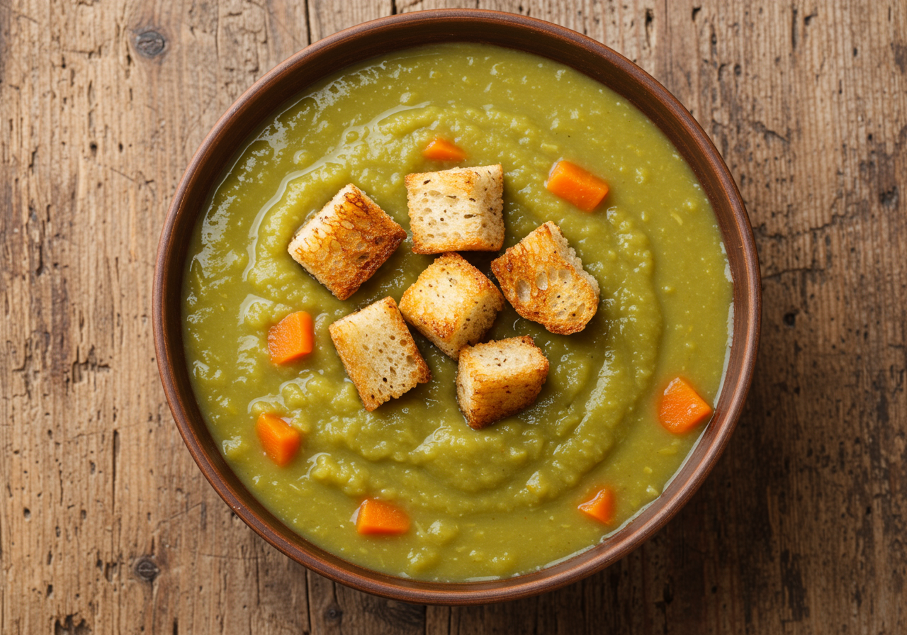 Split Pea Soup with Bannock Croutons