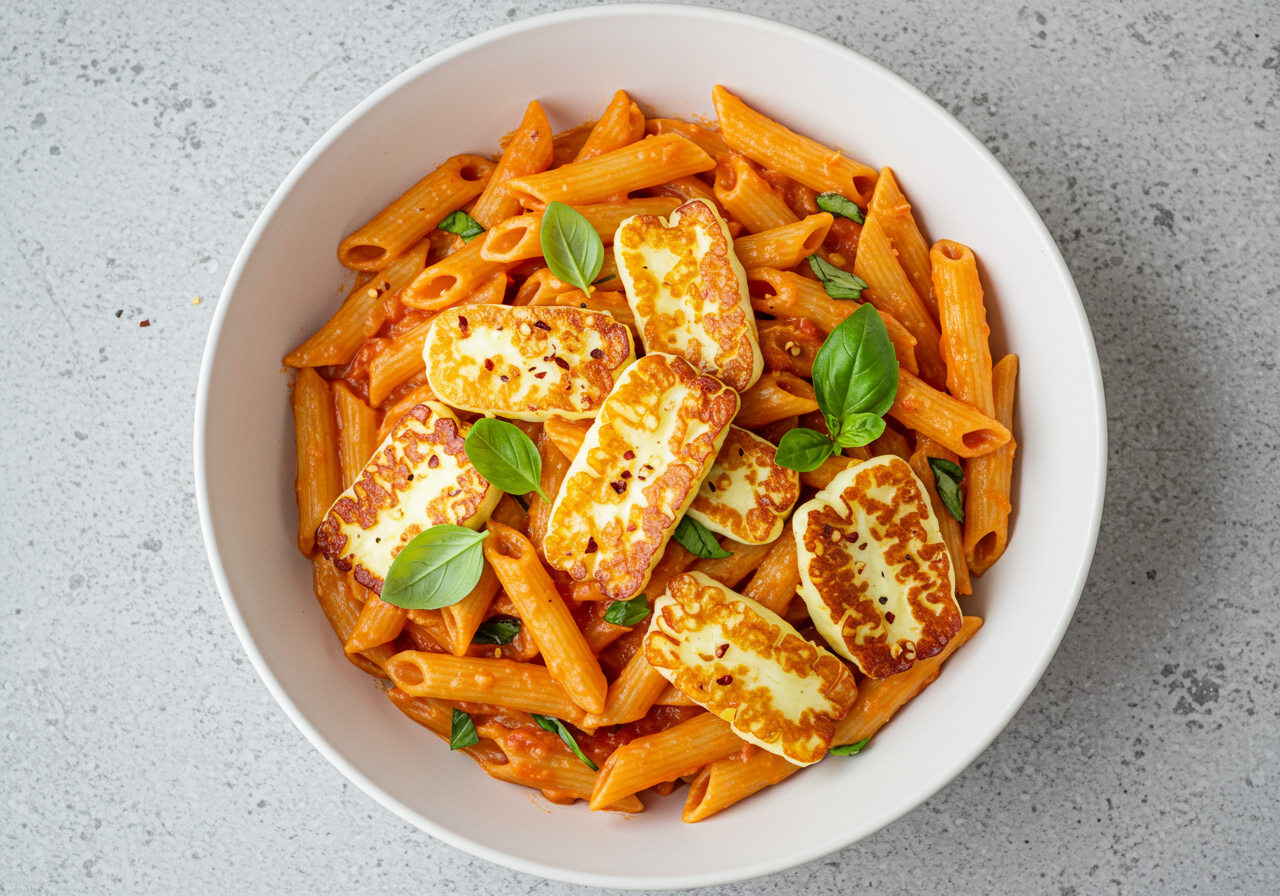 Creamy Tomato & Halloumi Pasta
