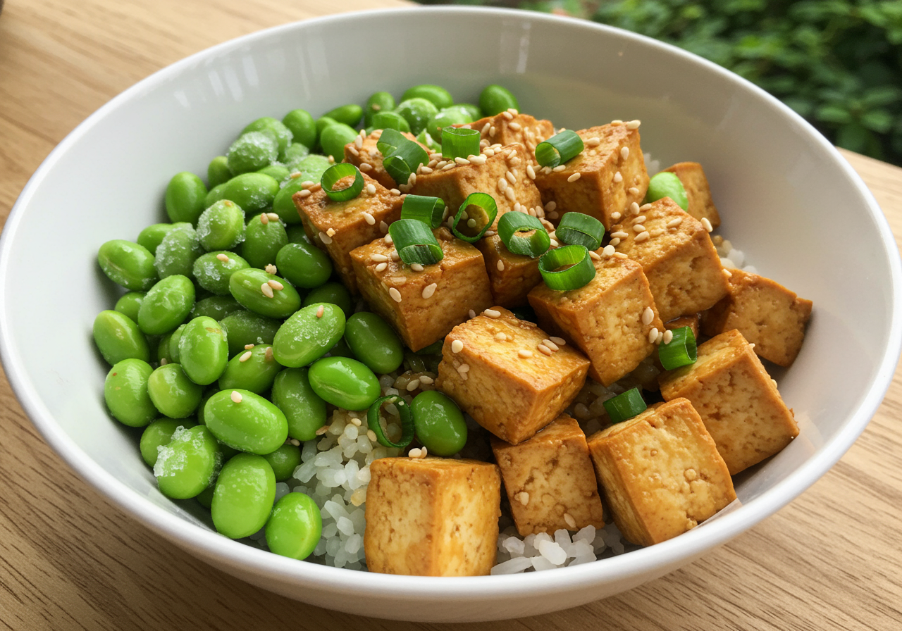 Tofu and Edamame Rice Bowl