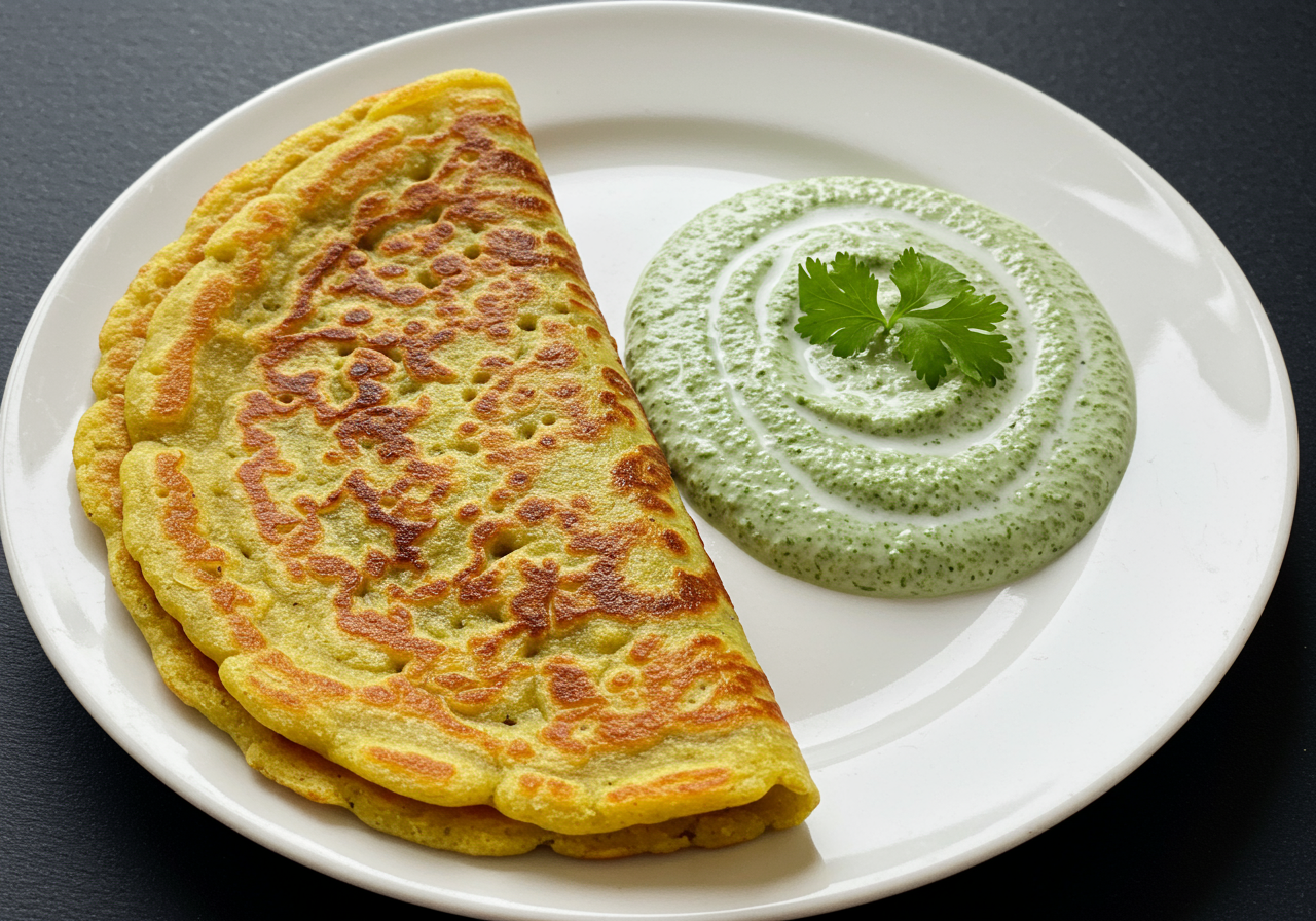 Besan Cheela with Mint-Cilantro Chutney
