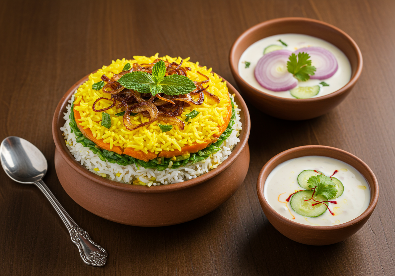 Fragrant Vegetable Biryani with Saffron Raita