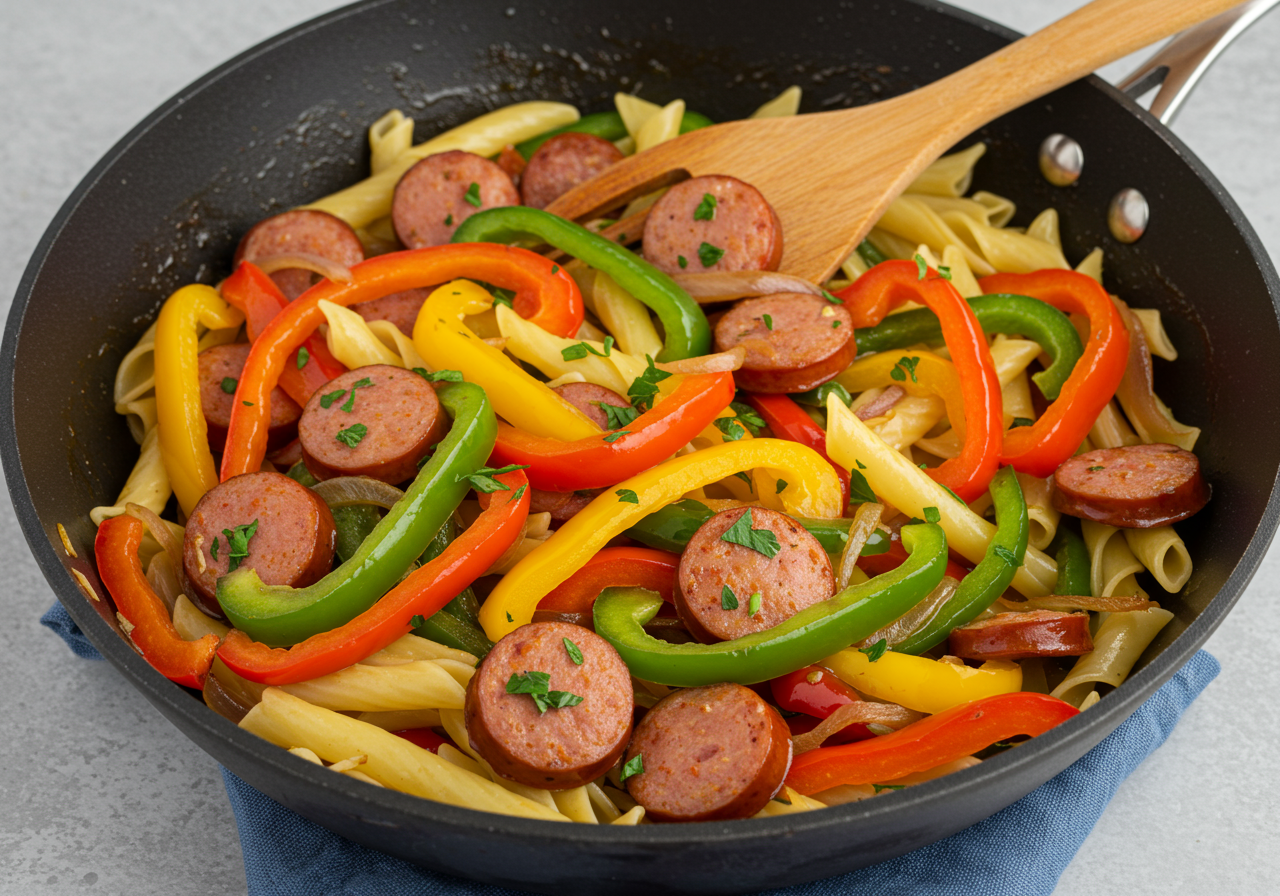 Italian Sausage and Pepper Stir-Fry with Egg Noodles