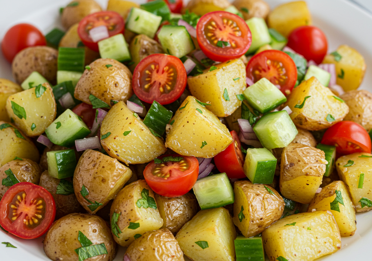 Mediterranean Tomato and Potato Salad with Lemon-Herb Dressing
