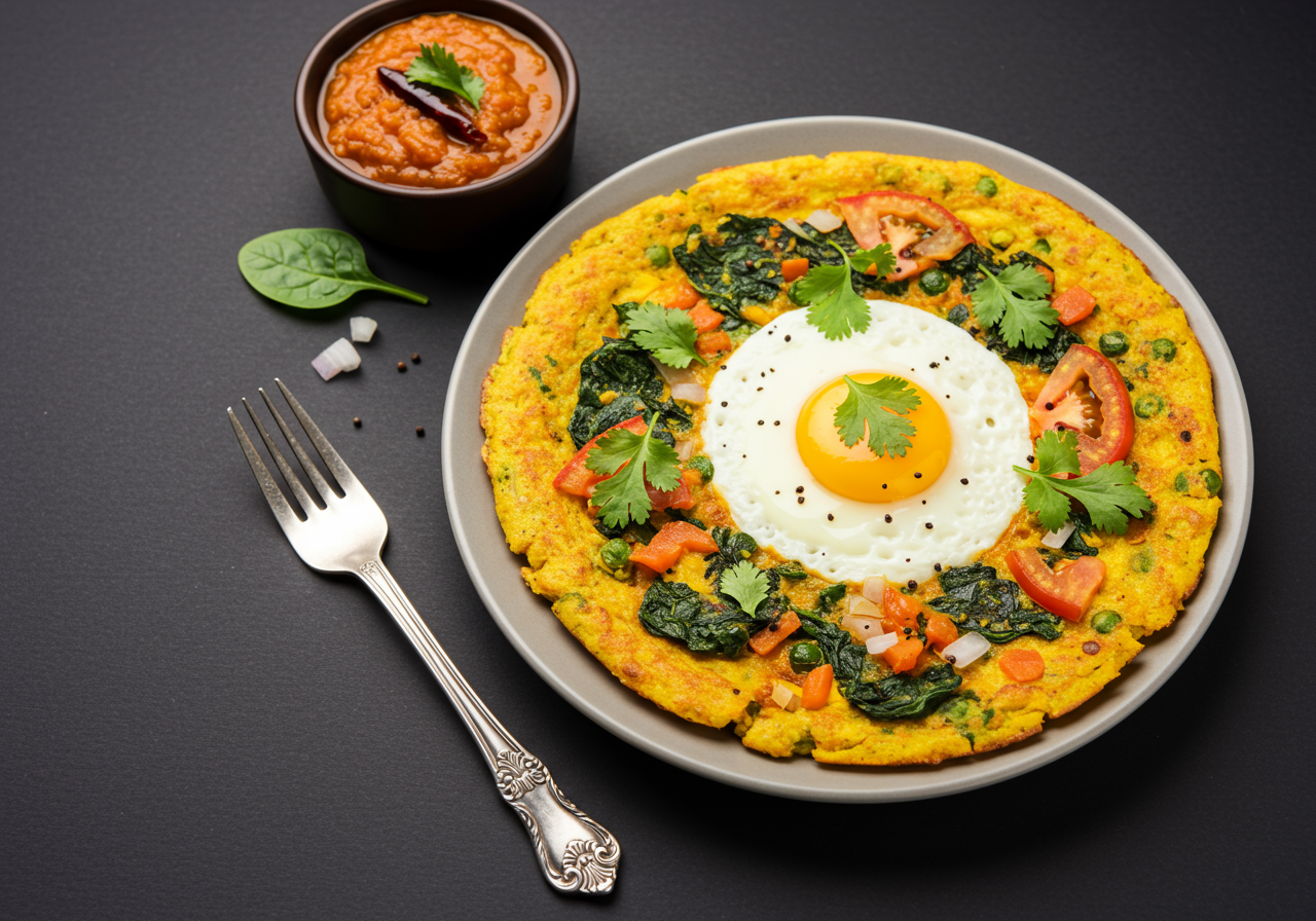 Spiced Egg and Vegetable Uttapam