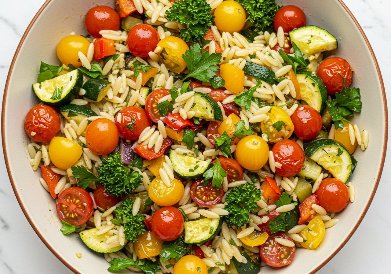 Lemon Herb Orzo with Roasted Vegetables