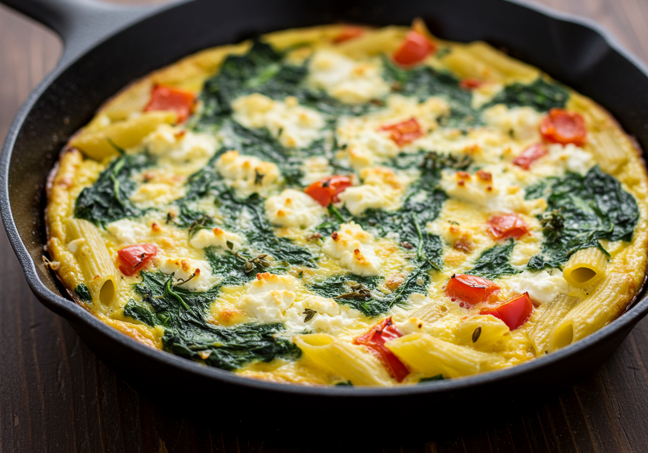 Spinach and Feta Pasta Frittata with Bell Peppers
