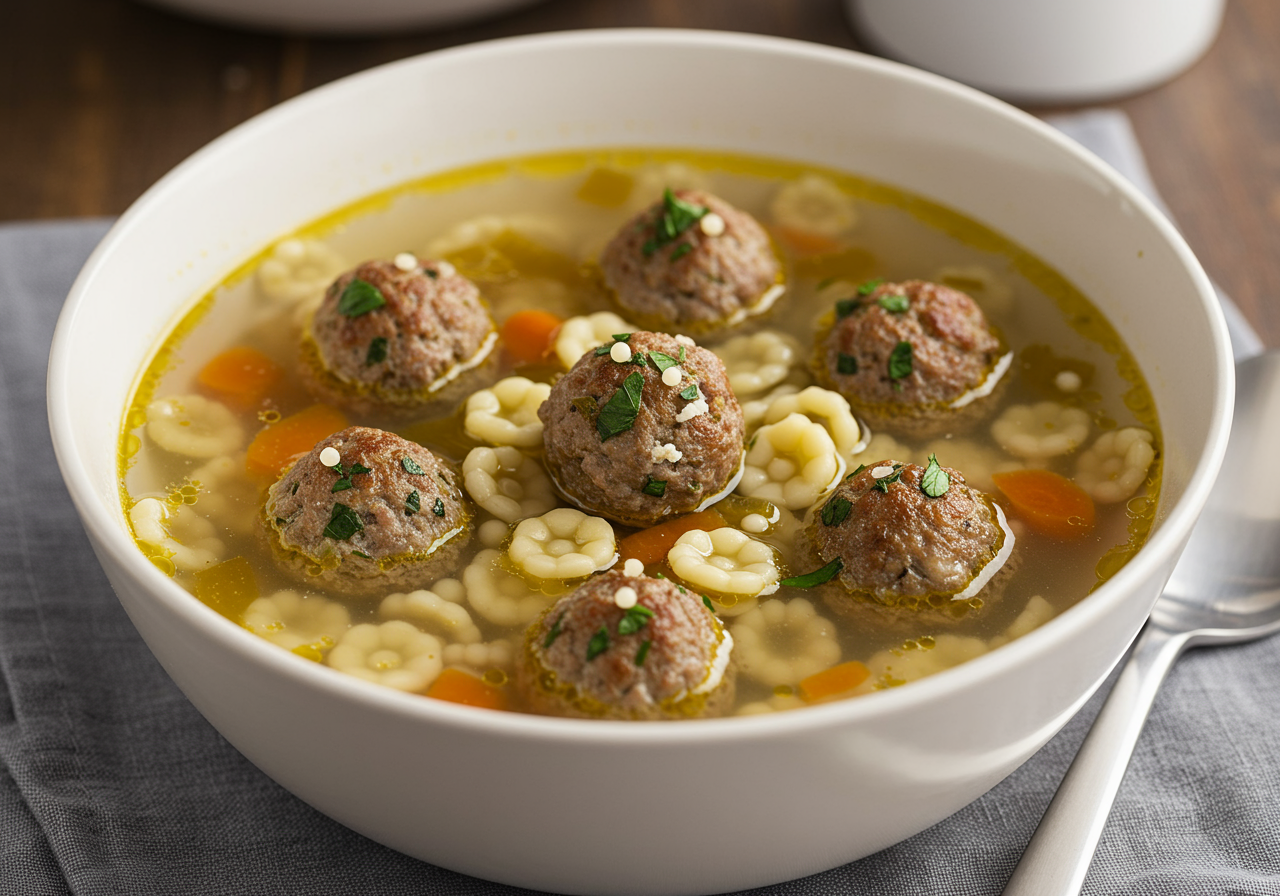 Italian Wedding Soup with Ground Beef Meatballs