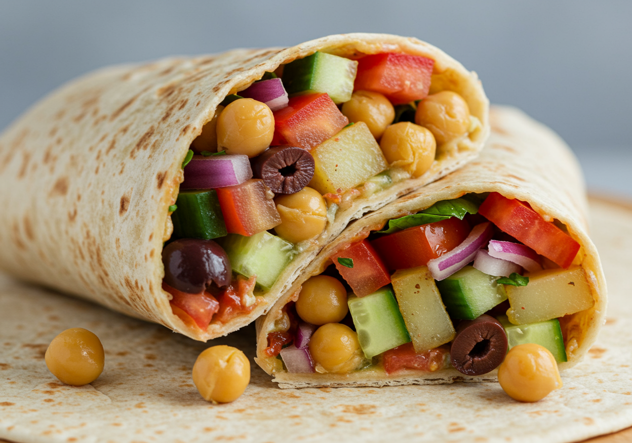 Mediterranean Chickpea, Tomato & Potato Wraps