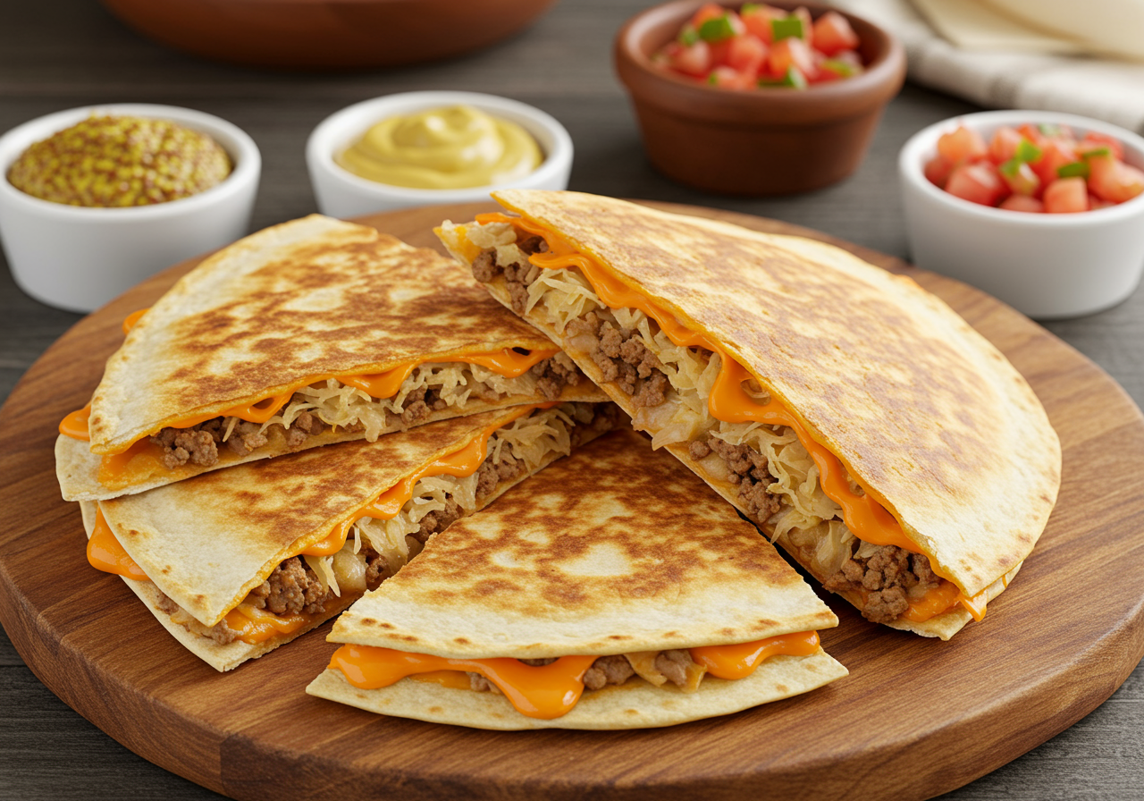 Venison & Sauerkraut Quesadillas with Smoked Paprika and Spicy Mustard