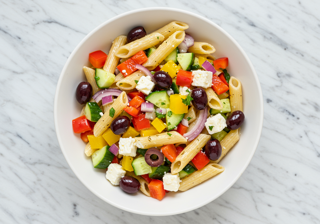 Greek Pasta Salad with Feta and Veggies