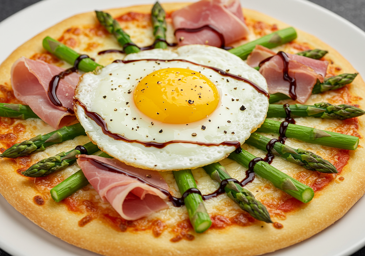 Asparagus & Prosciutto Breakfast Pizza with Balsamic Glaze