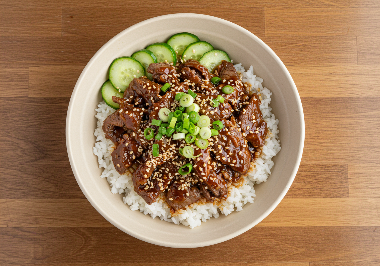 Korean BBQ Beef Bowls with Quick Pickled Cucumbers