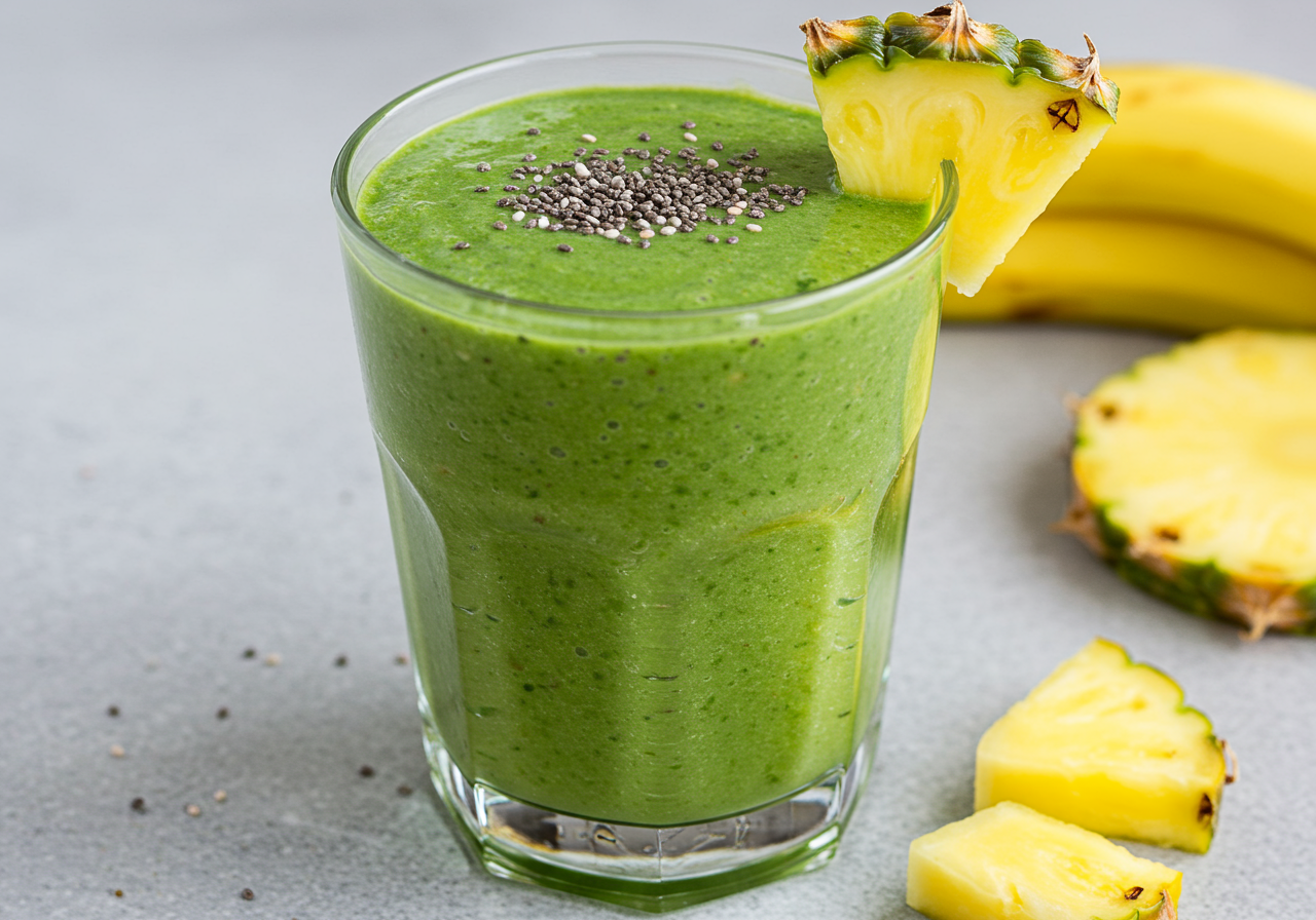 Revitalized Green Power Smoothie with Tropical Twist