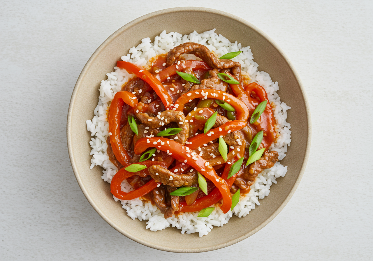 Gochujang Beef Stir-Fry with Rice (Korean)