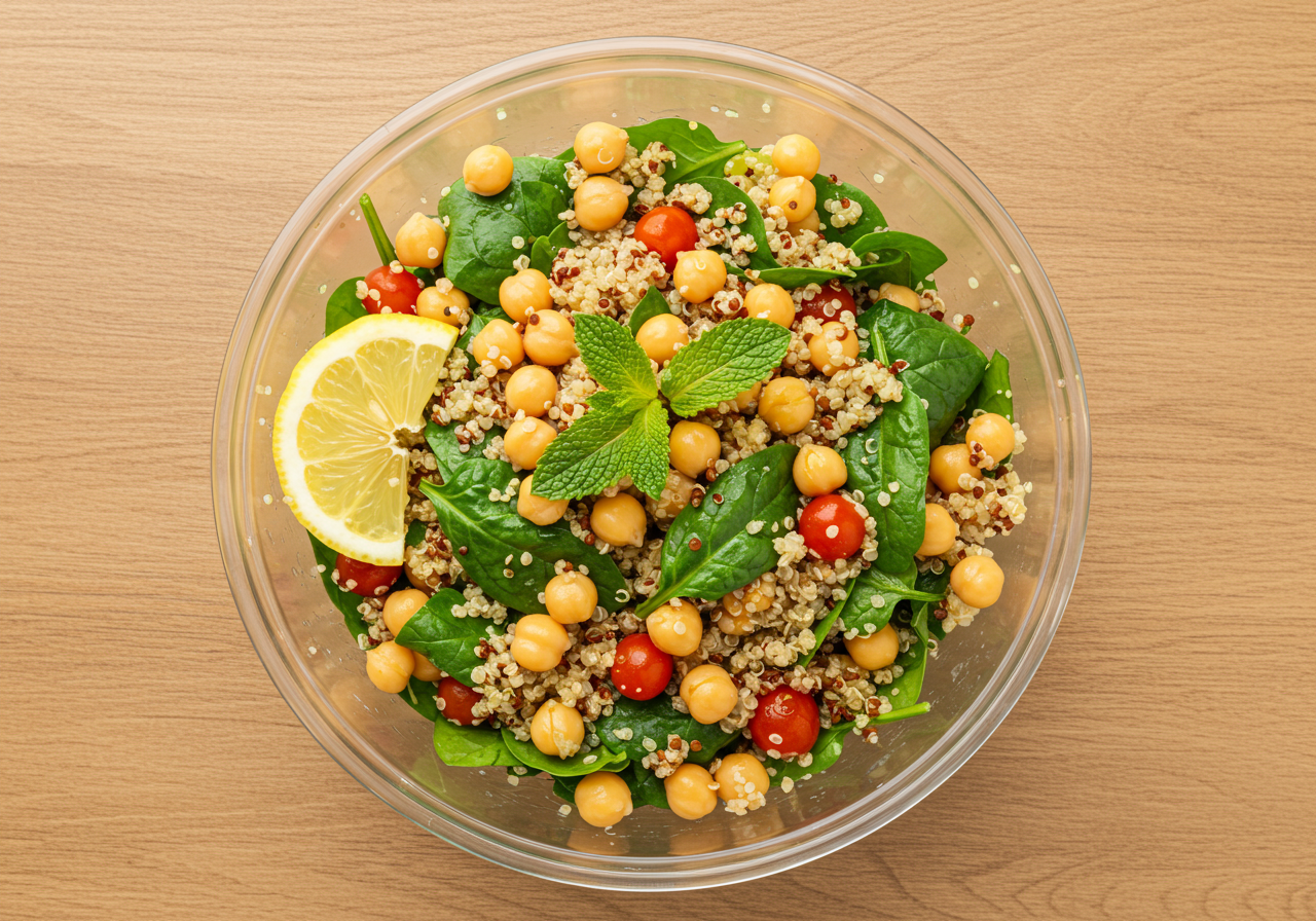 Lemony Chickpea and Spinach Salad with Quinoa