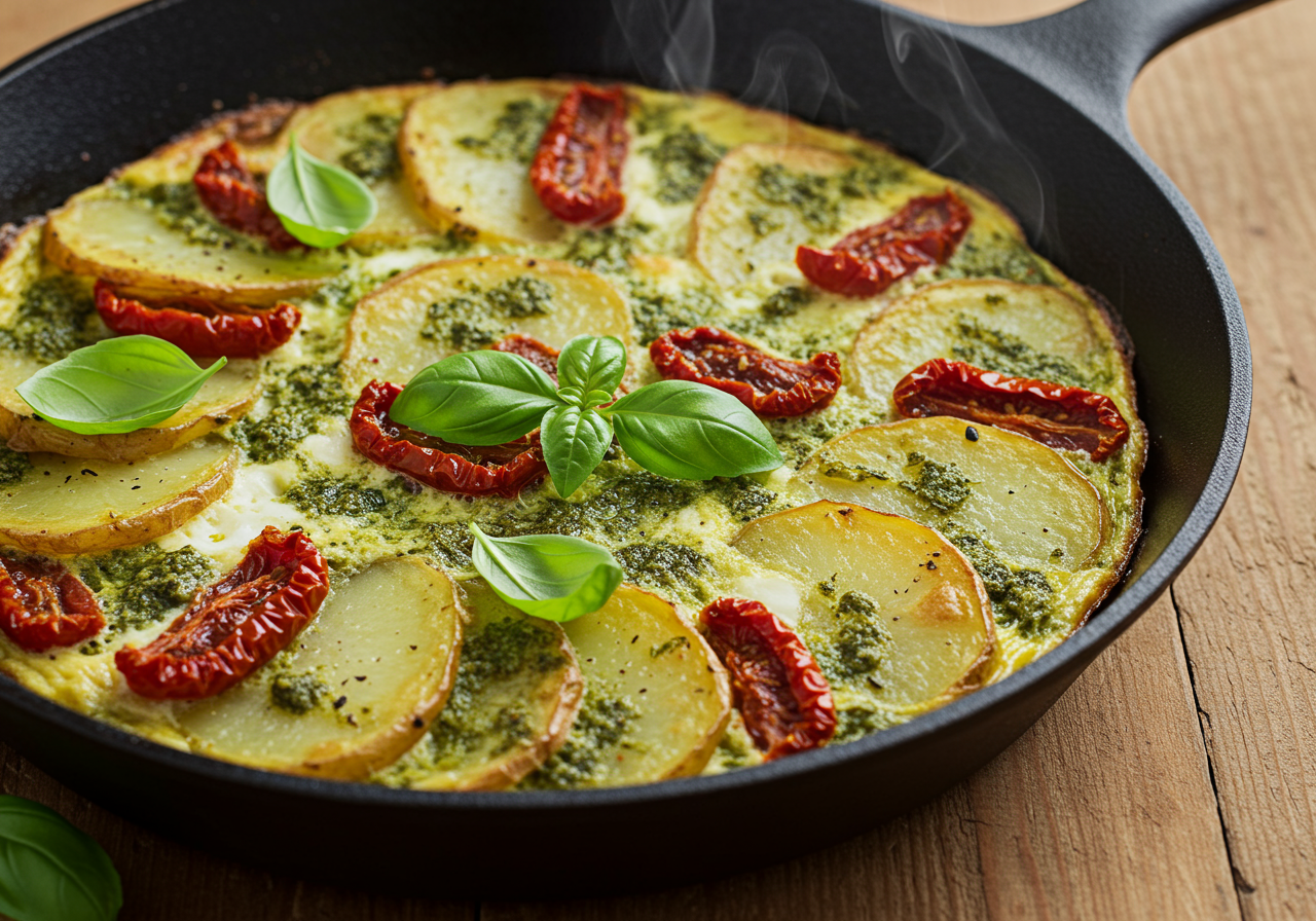 Italian Potato and Tomato Frittata with Dairy-Free Pesto