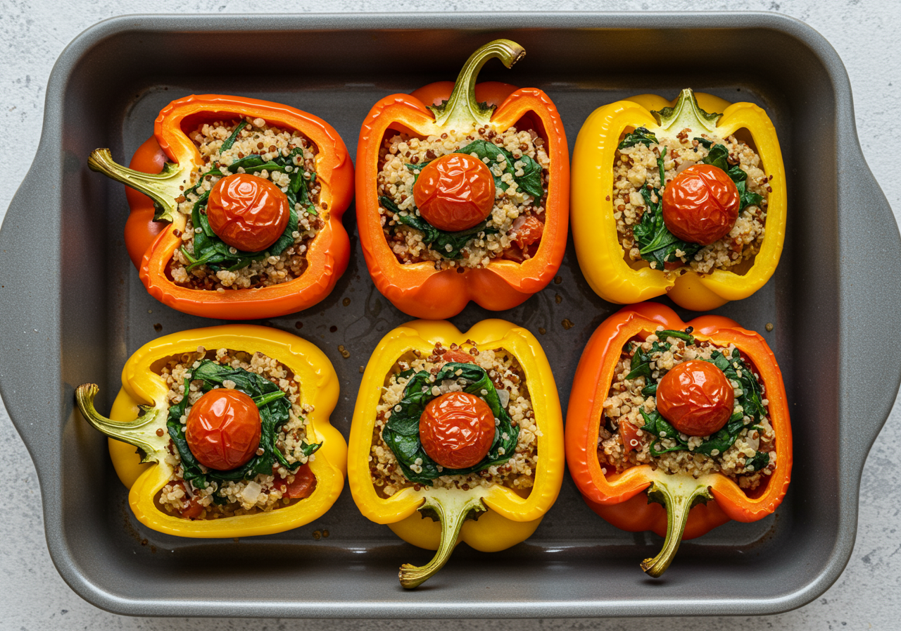 Spinach and Tomato Stuffed Bell Peppers with Quinoa