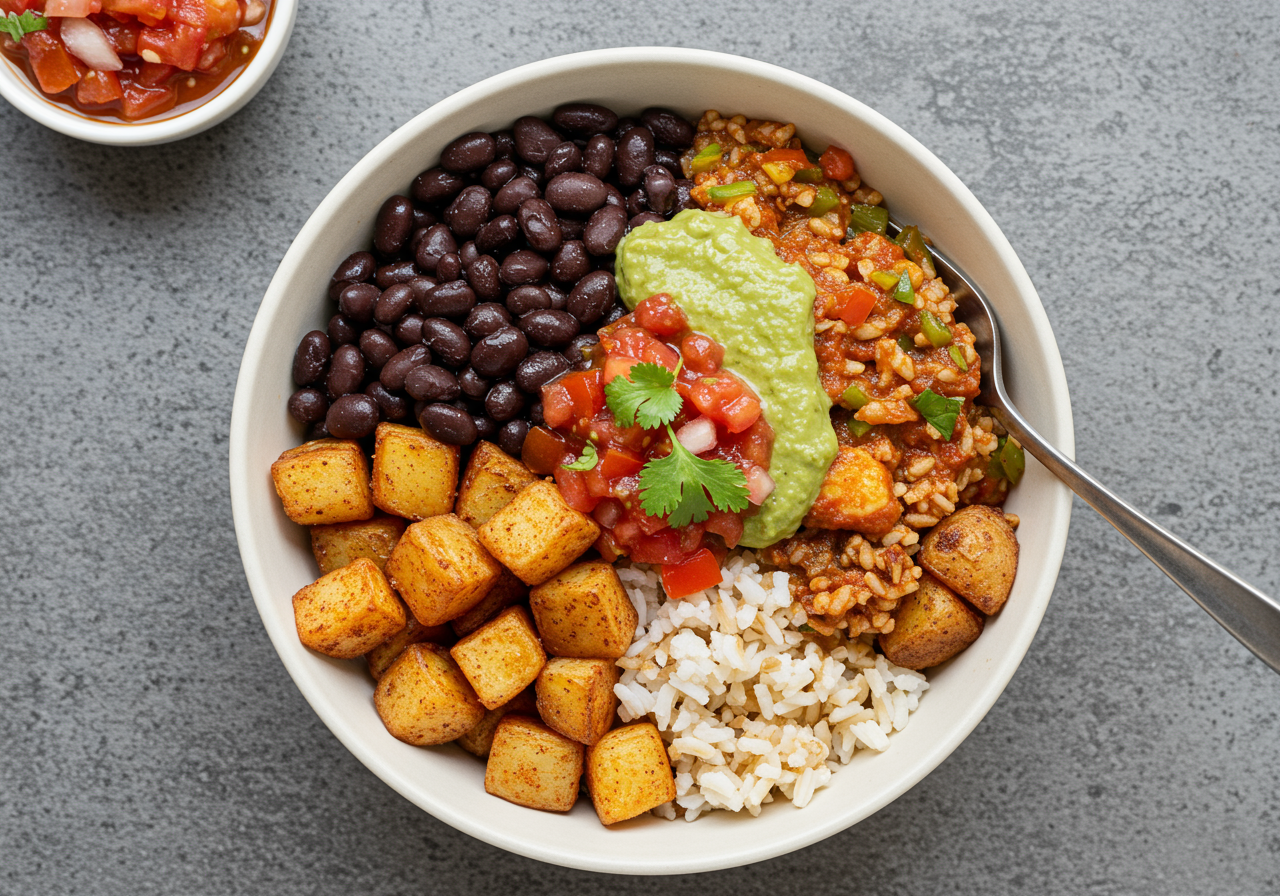 Spicy Potato and Black Bean Burrito Bowl