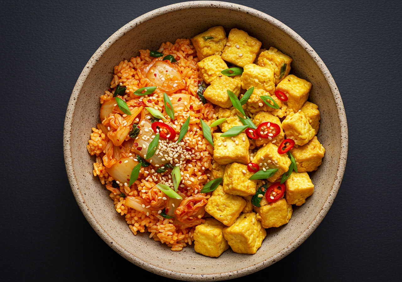 Vegan Korean Tofu Scramble with Kimchi Rice