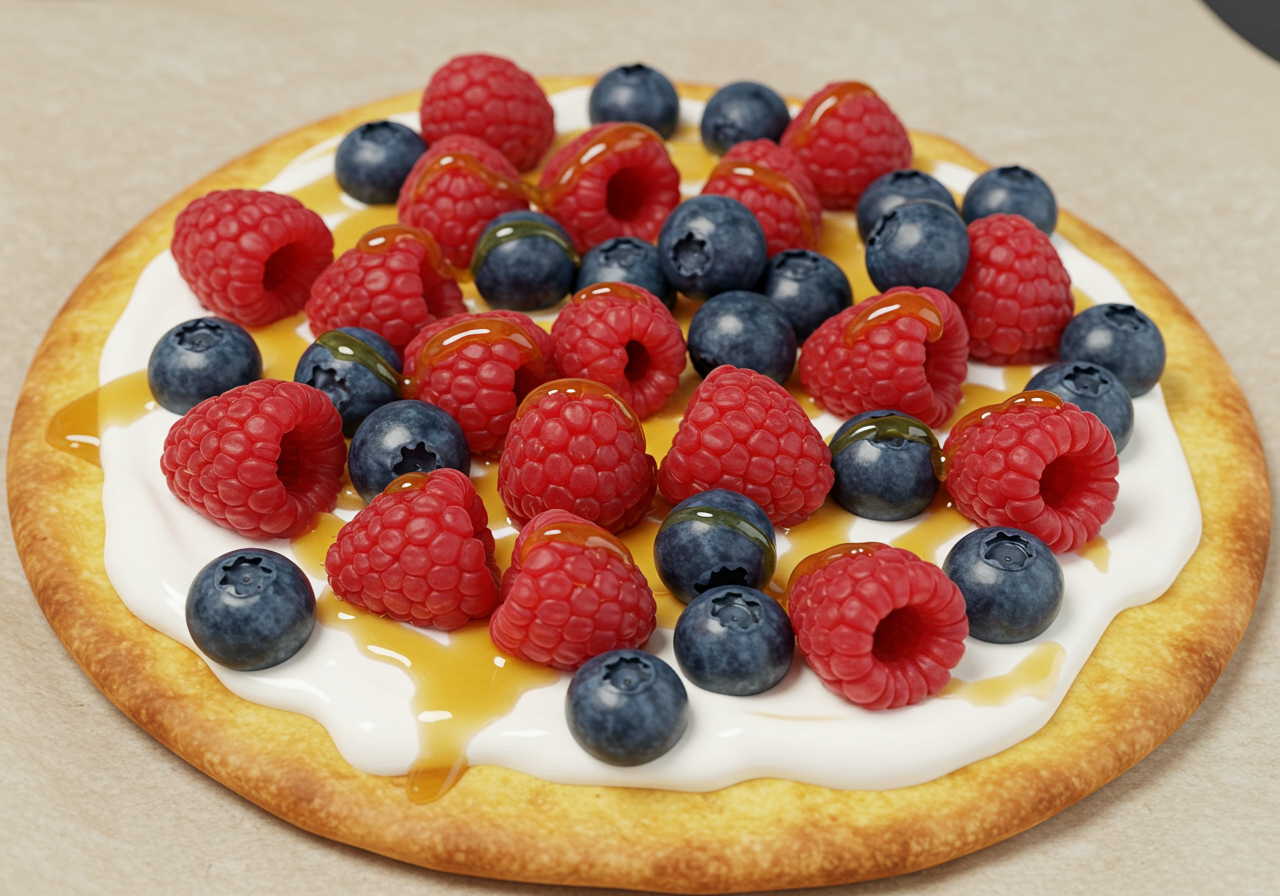 Berry Bliss Breakfast Pizza with Coconut Yogurt & Honey-Lime Drizzle