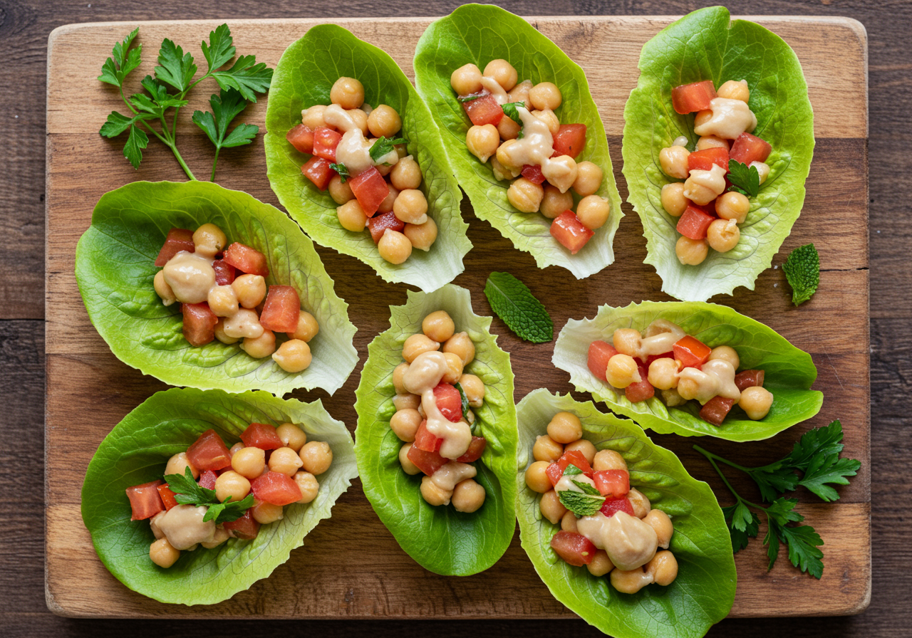 Chickpea & Tomato Lettuce Boats with Tahini Dressing