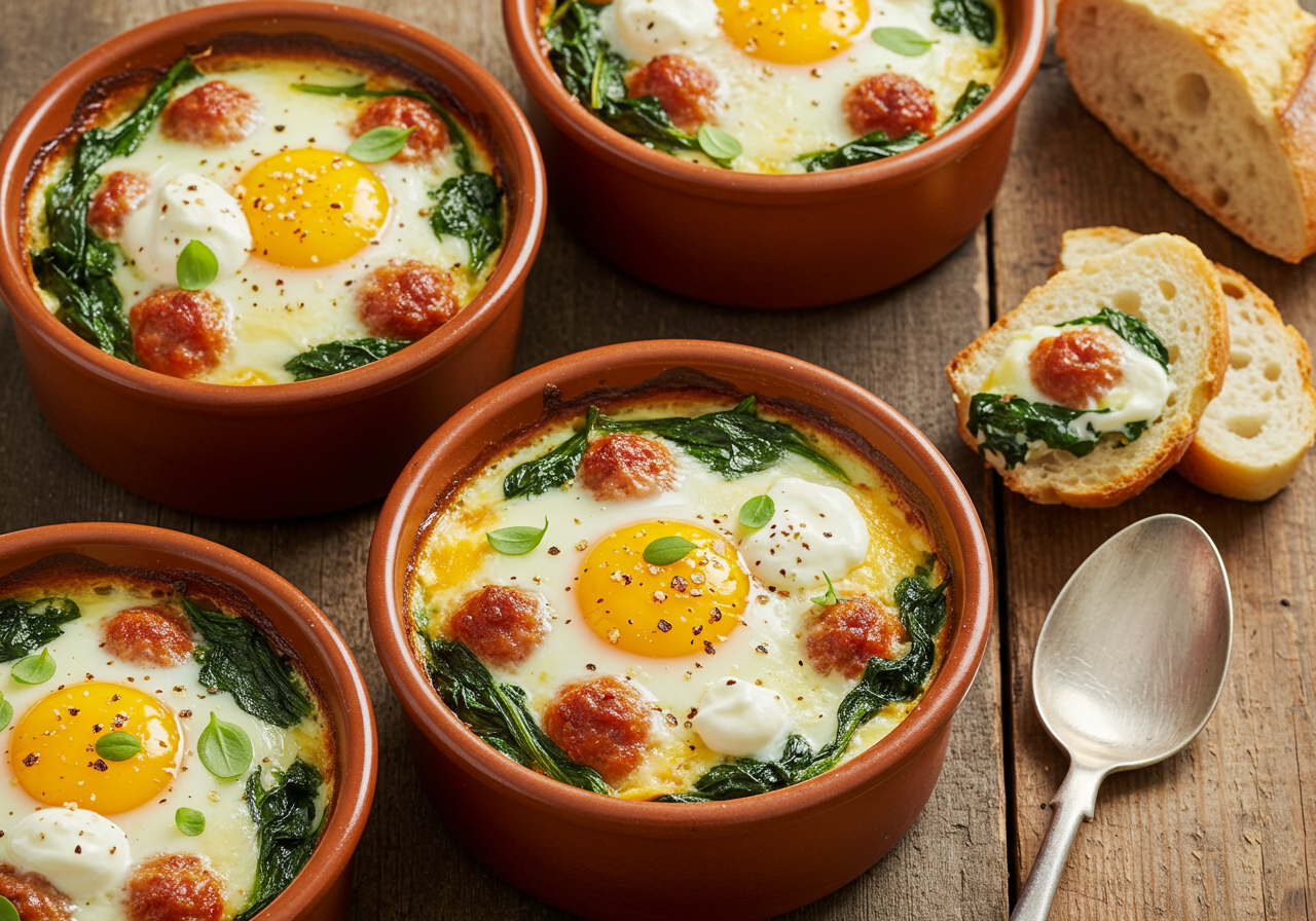 Italian Baked Eggs with Sausage and Spinach