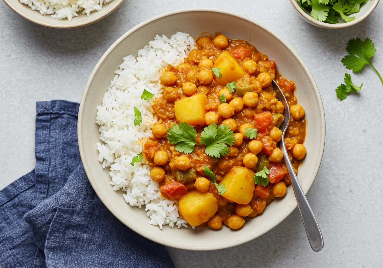 Chickpea and Vegetable Curry Bowl with Basmati Rice