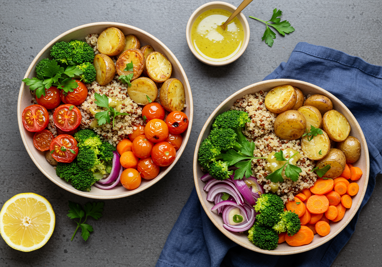 Roasted Potato and Tomato Rainbow Bowls