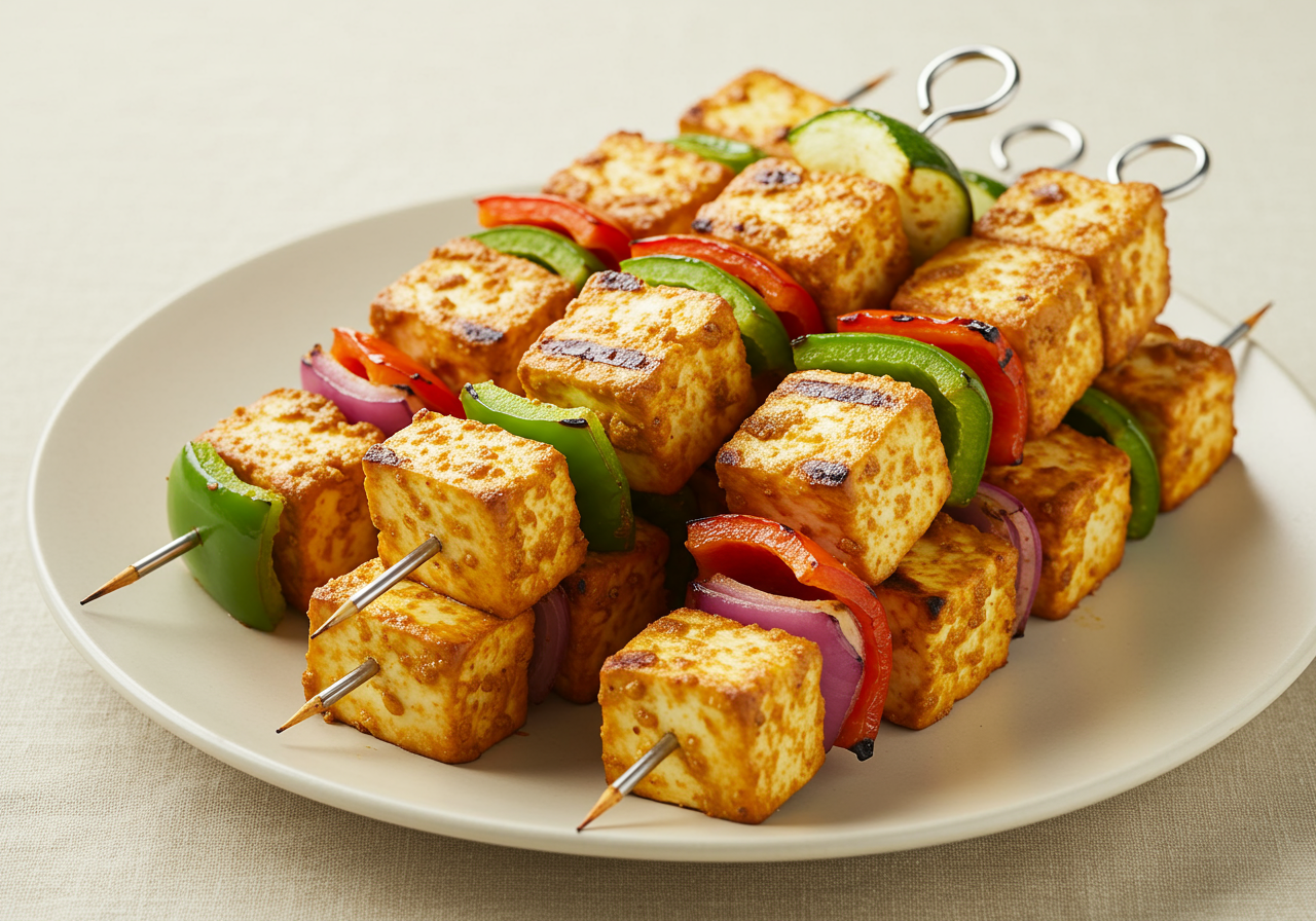 Paneer Tikka Skewers with Bell Pepper and Zucchini
