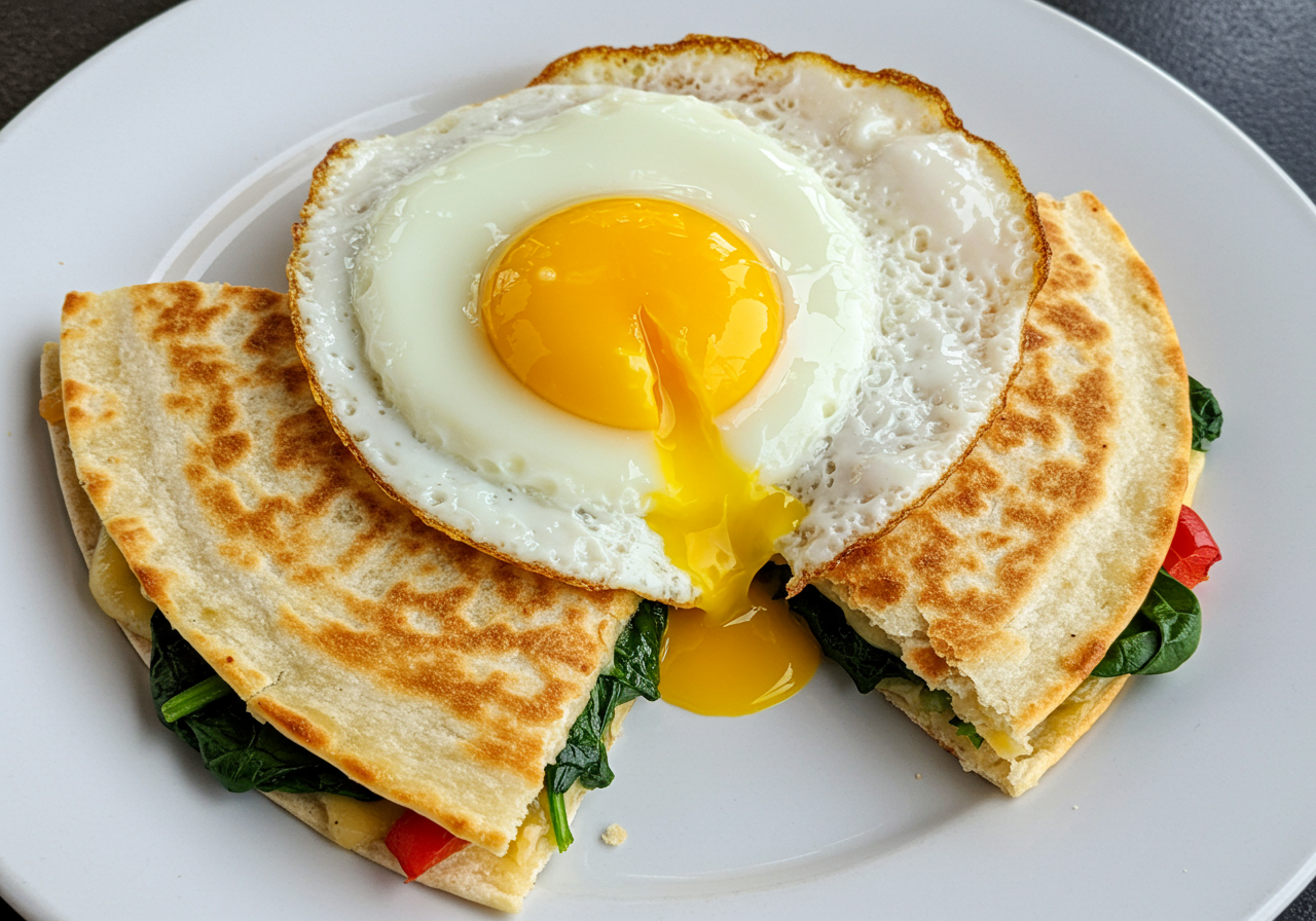 Spinach and Bell Pepper Quesadilla with Egg