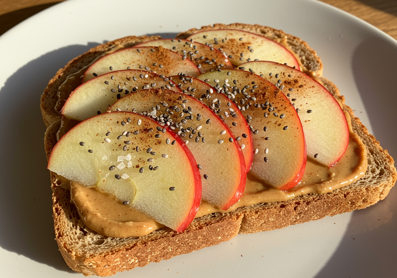 Elevated Peanut Butter & Apple Breakfast Toast with Cinnamon and Chia Seeds