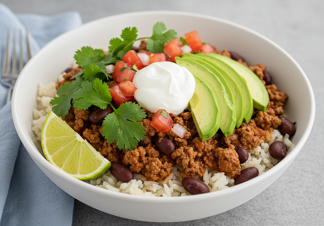 Mexican Beef and Bean Burrito Bowls