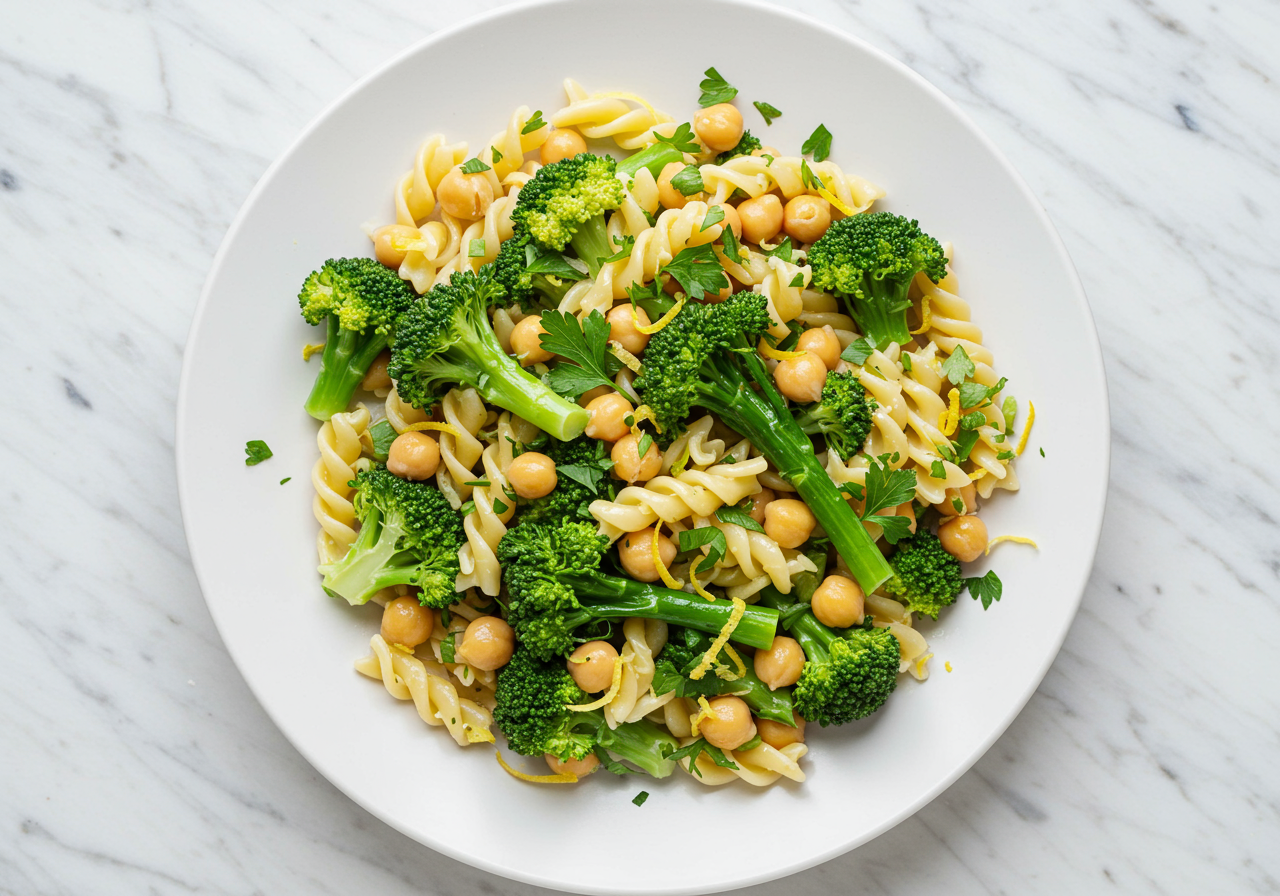Broccolini & Chickpea Pasta with Lemon-Garlic Sauce