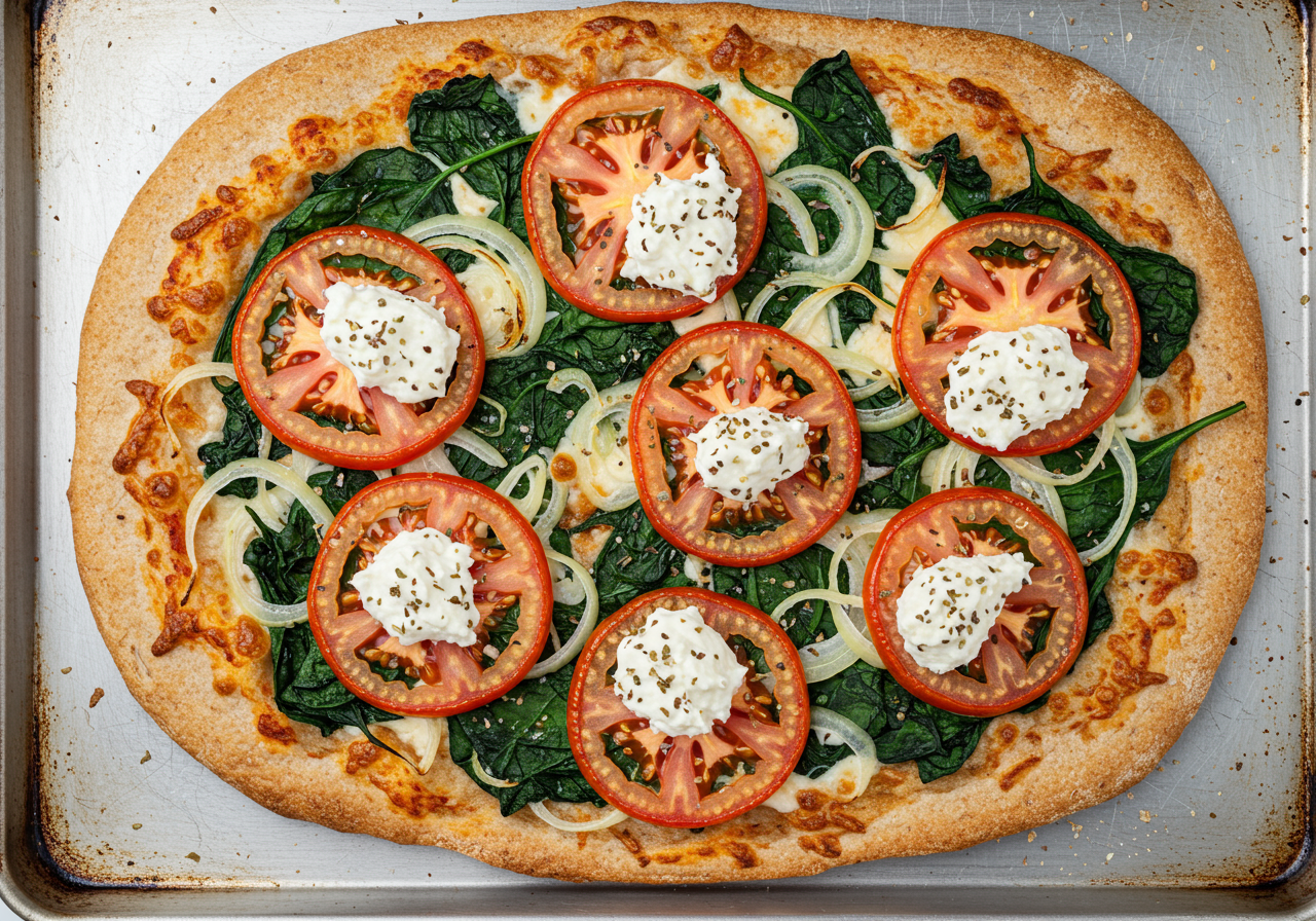 Low-Fat Tomato and Spinach Pizza with Whole Wheat Crust