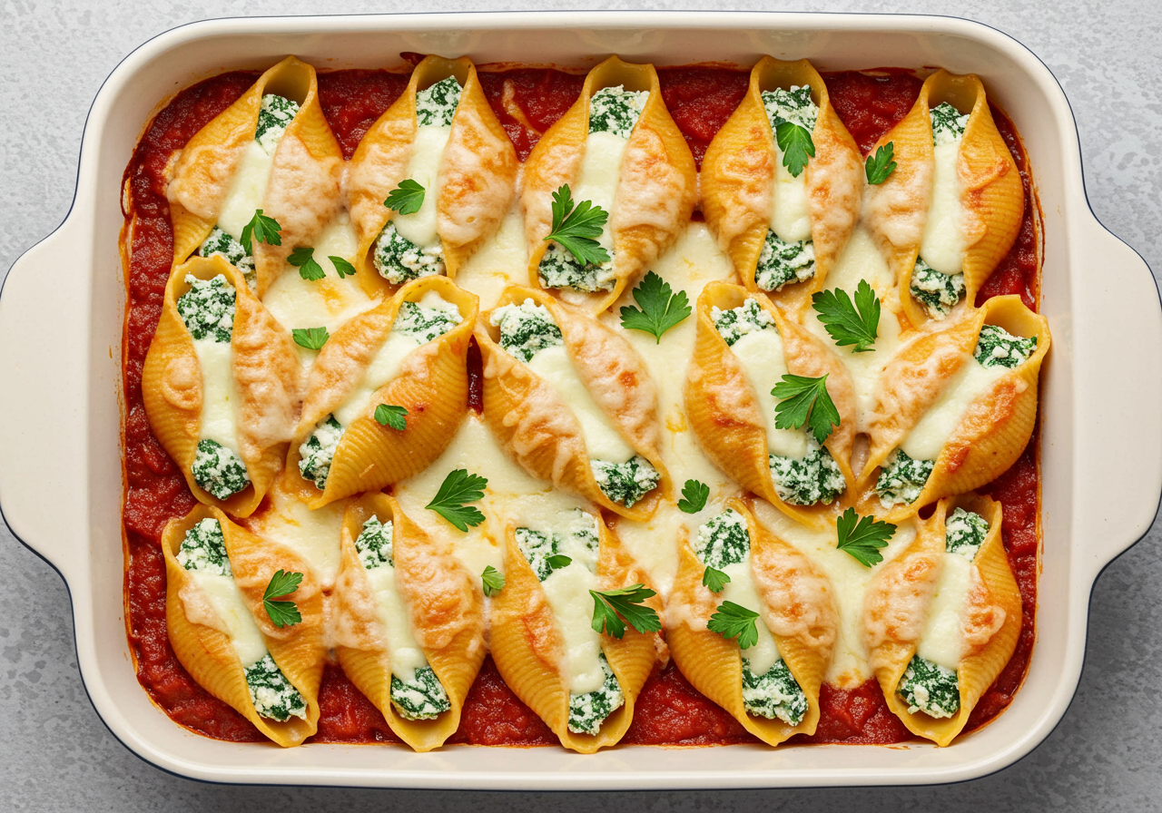 Spinach and Ricotta Stuffed Shells with Marinara Sauce