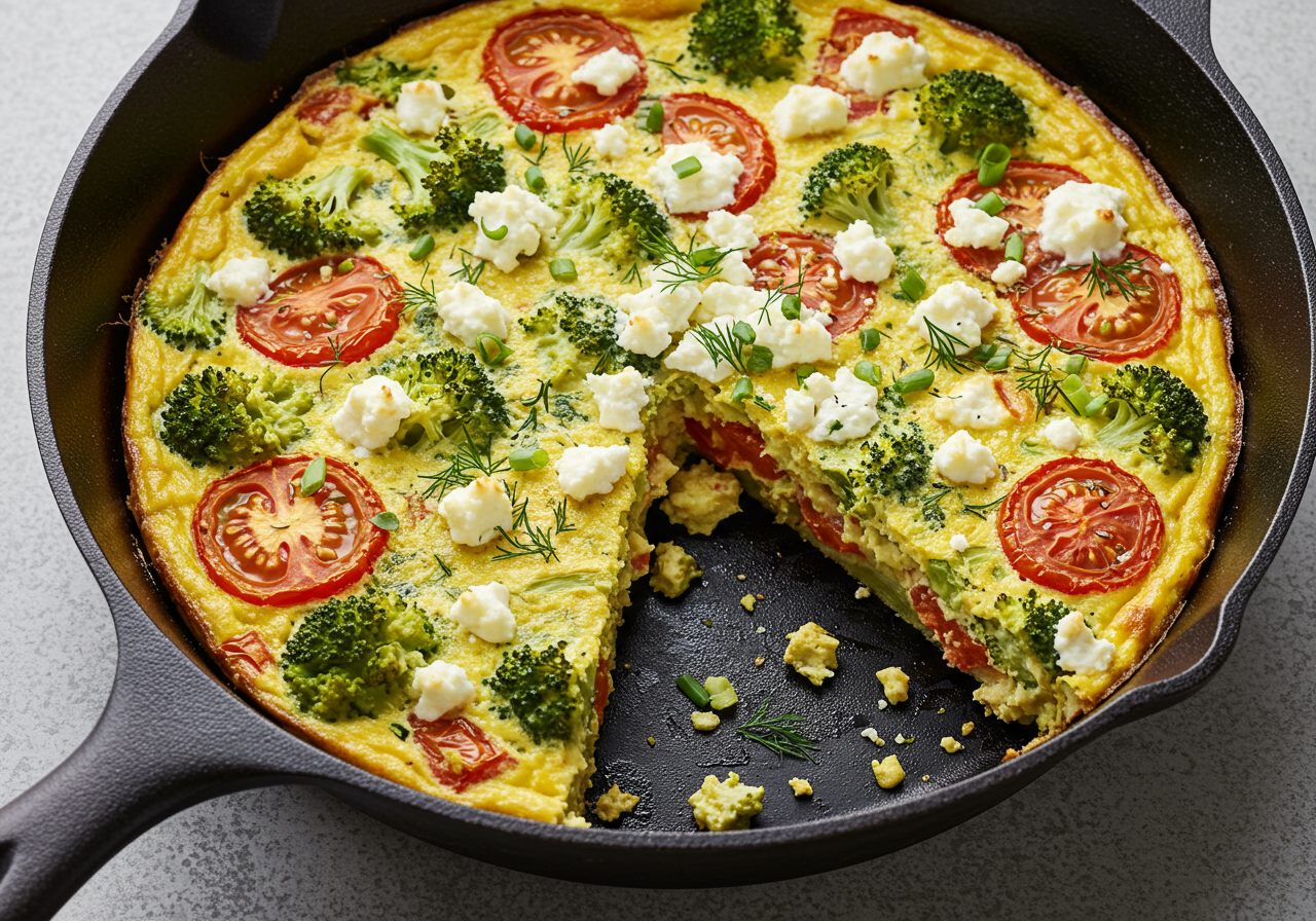 Tomato & Broccoli Frittata with Feta & Herbs