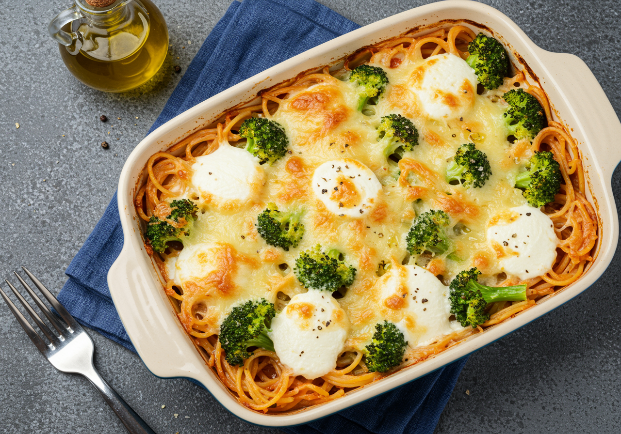 One-Pan Tomato & Broccoli Pasta Bake with Ricotta