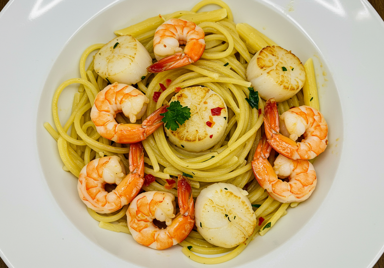 Scallop and Shrimp Pasta Aglio e Olio