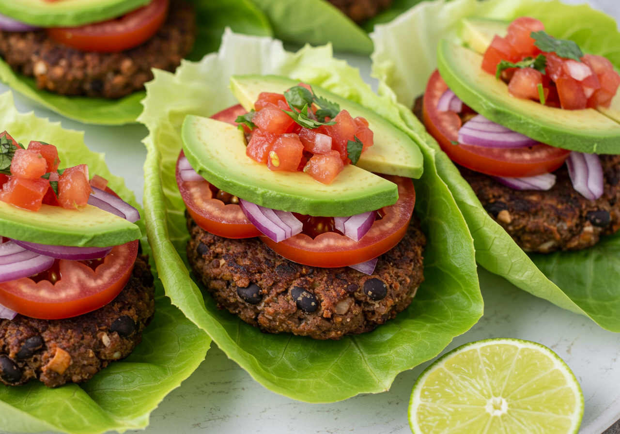 American Black Bean Burger Lettuce Wraps (GF, DF, Vegetarian)