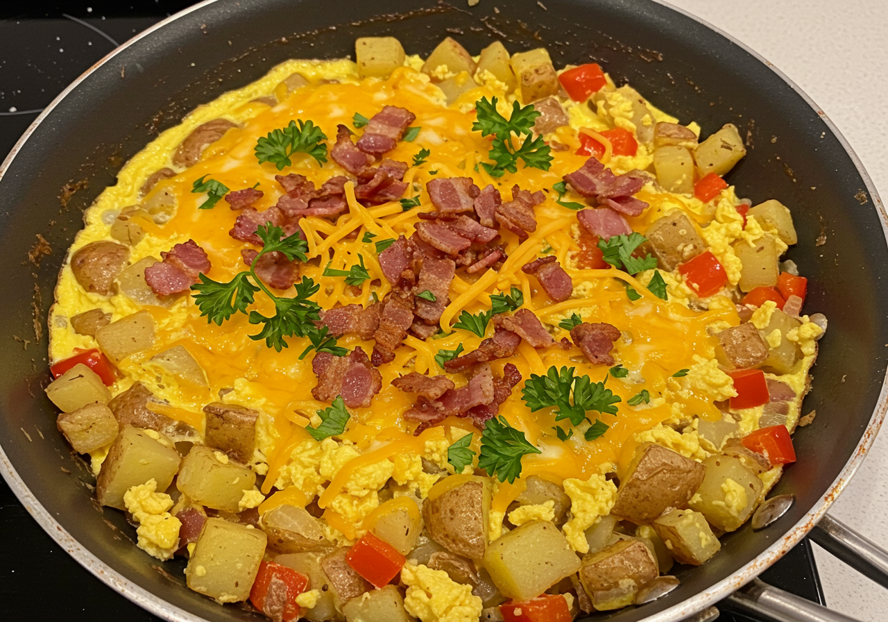 Egg & Potato Scramble with Peppers & Onions