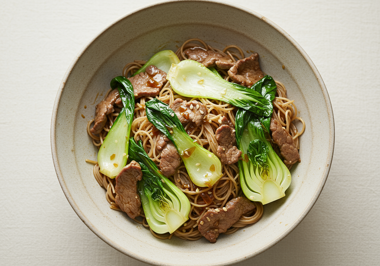 Bok Choy & Veal Stir-Fry with Rice Noodles