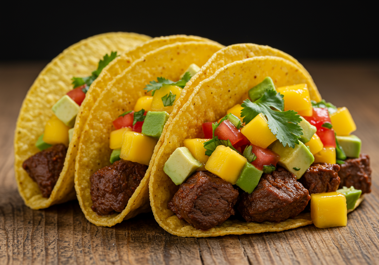 Spicy Moose Meat Tacos with Mango Salsa