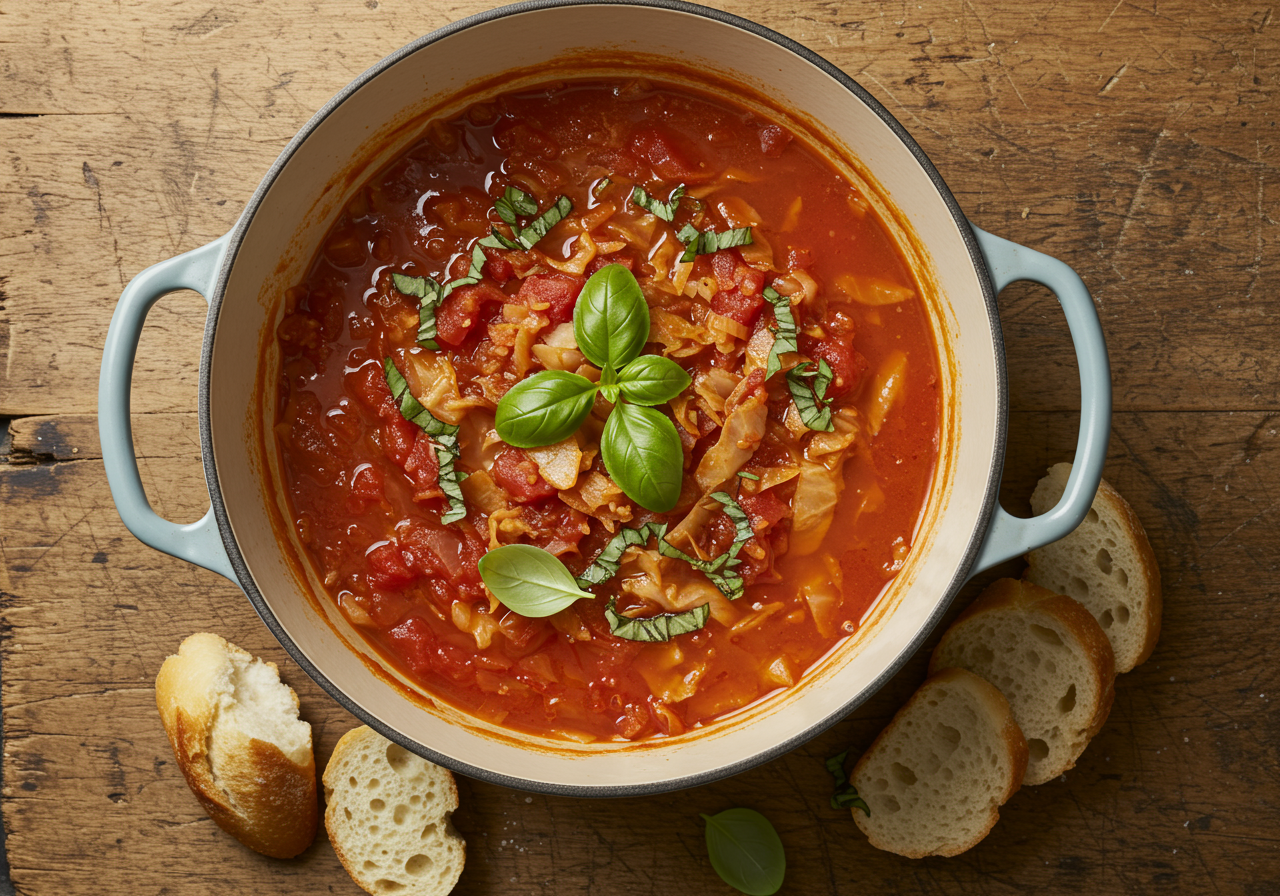 Italian Tomato-Cabbage Soup with Baguettes