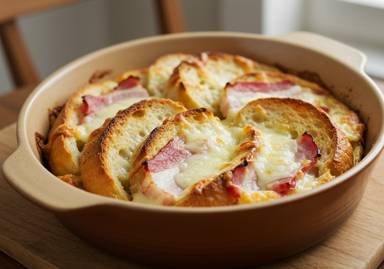Canadian Bacon and Cheese Strata