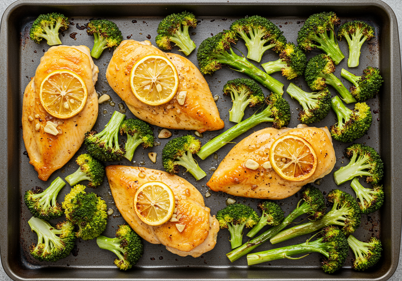 Lemon-Garlic Baked Chicken with Roasted Broccoli