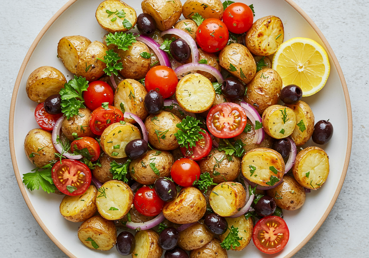 Roasted Potato and Tomato Salad with Lemon-Herb Vinaigrette