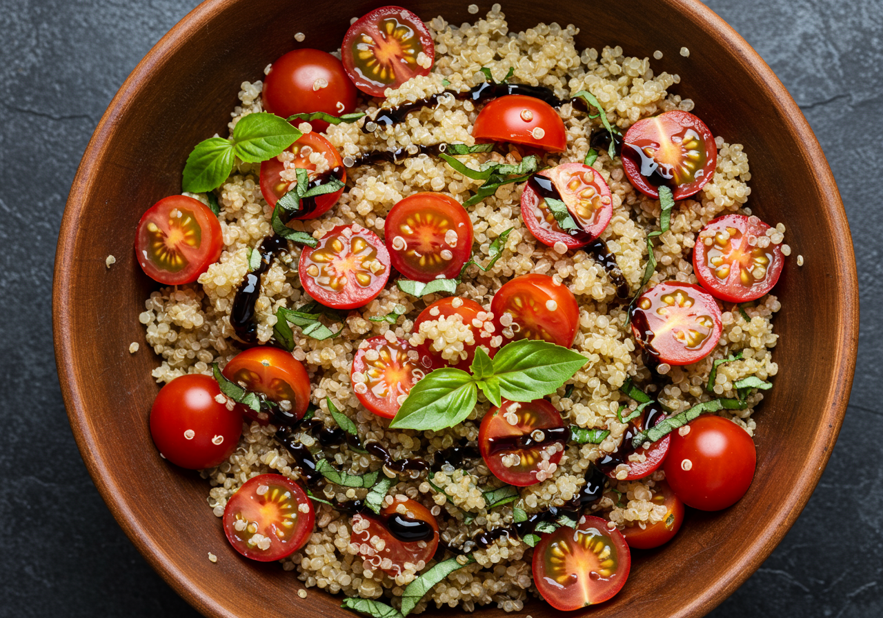 Tomato & Basil Quinoa Salad with Balsamic Glaze