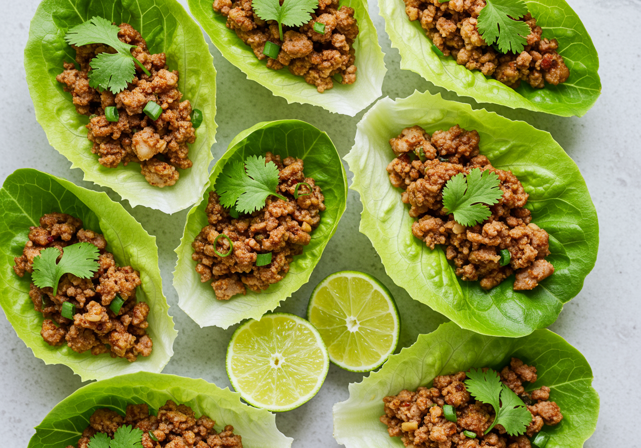 Thai Ground Pork Lettuce Wraps with Lime