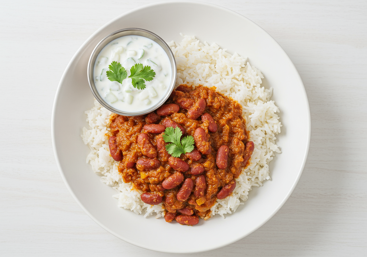 Rajma Rice Bowl with Cucumber Raita