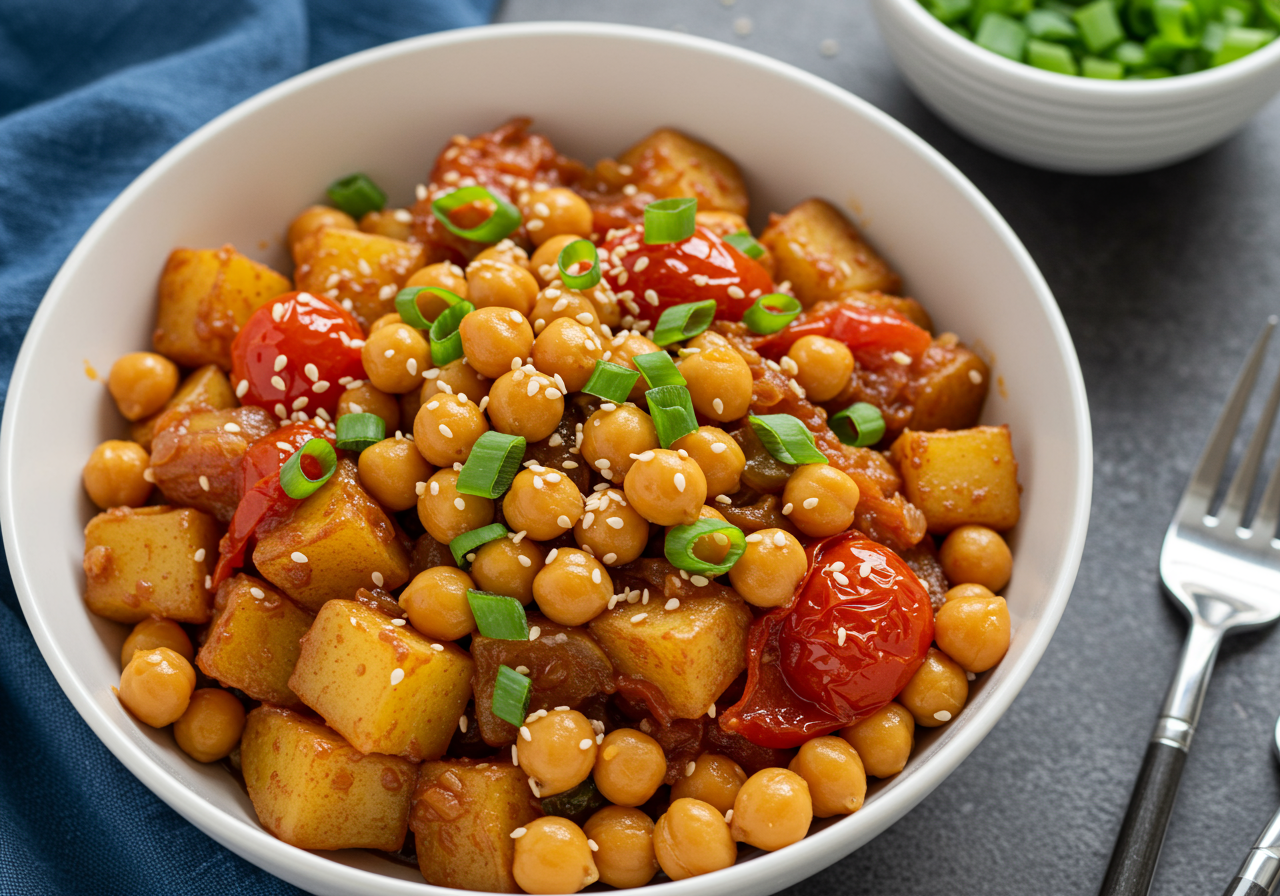 Korean Chickpea Potato and Tomato Bowl